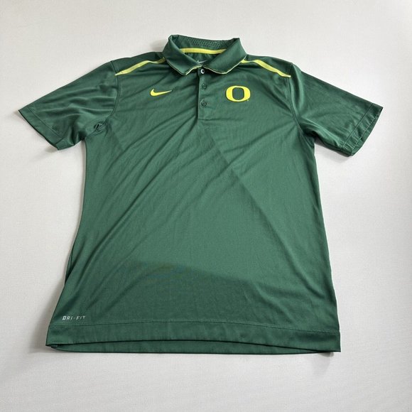 Nike‎ Polo Shirt Oregon Ducks Mens Medium Green Dri-Fit Performance Swoosh Logo - Picture 1 of 10
